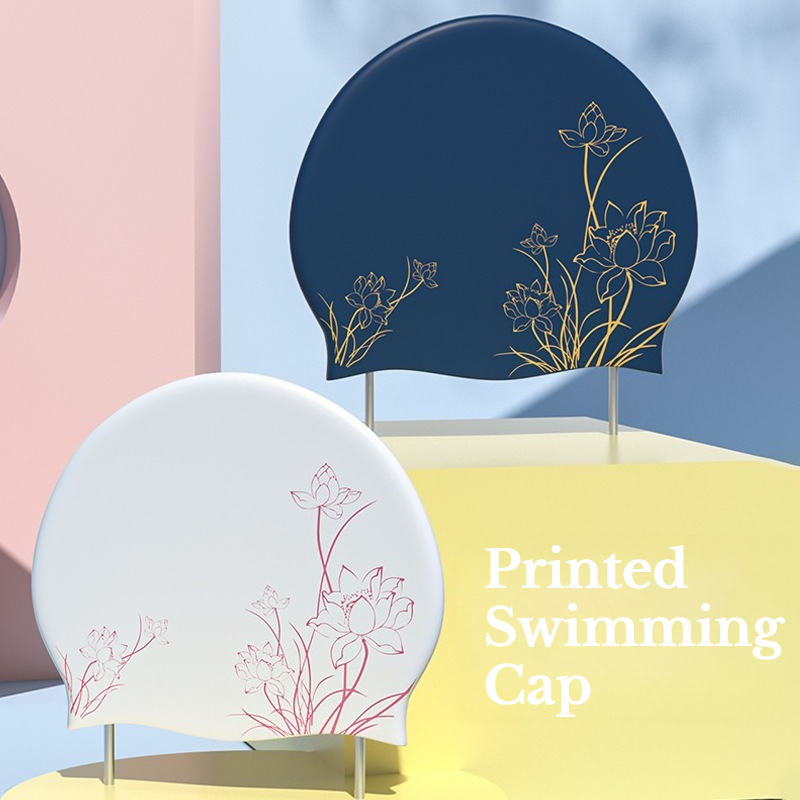Aquatic Sports Cap - Badekappe mit Lotus-Aufdruck für langes Haar